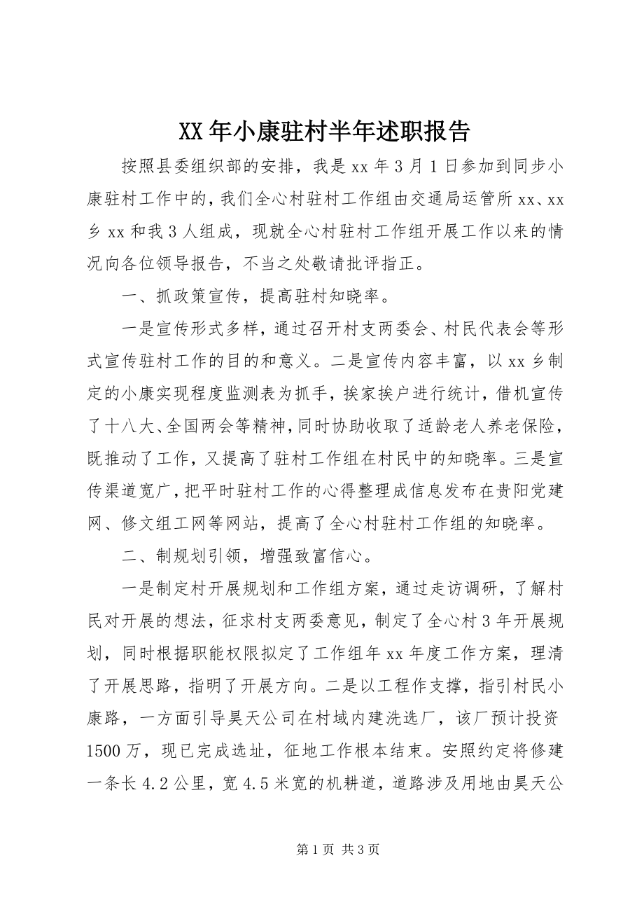 2023年小康驻村半年述职报告新编.docx_第1页