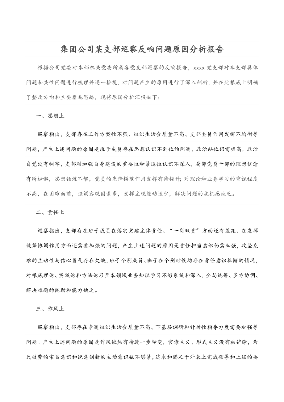 集团公司某支部巡察反馈问题原因分析报告范文.docx_第1页