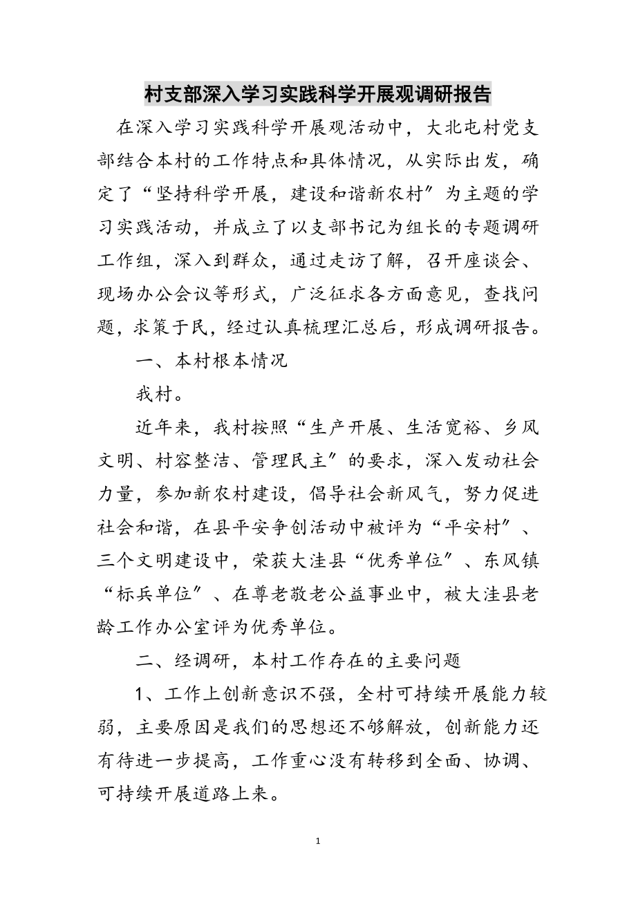 2023年村支部深入学习实践科学发展观调研报告范文.doc_第1页