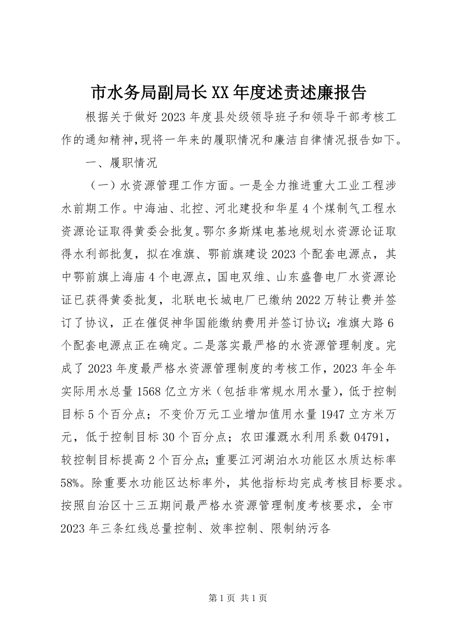 2023年市水务局副局长度述责述廉报告.docx_第1页