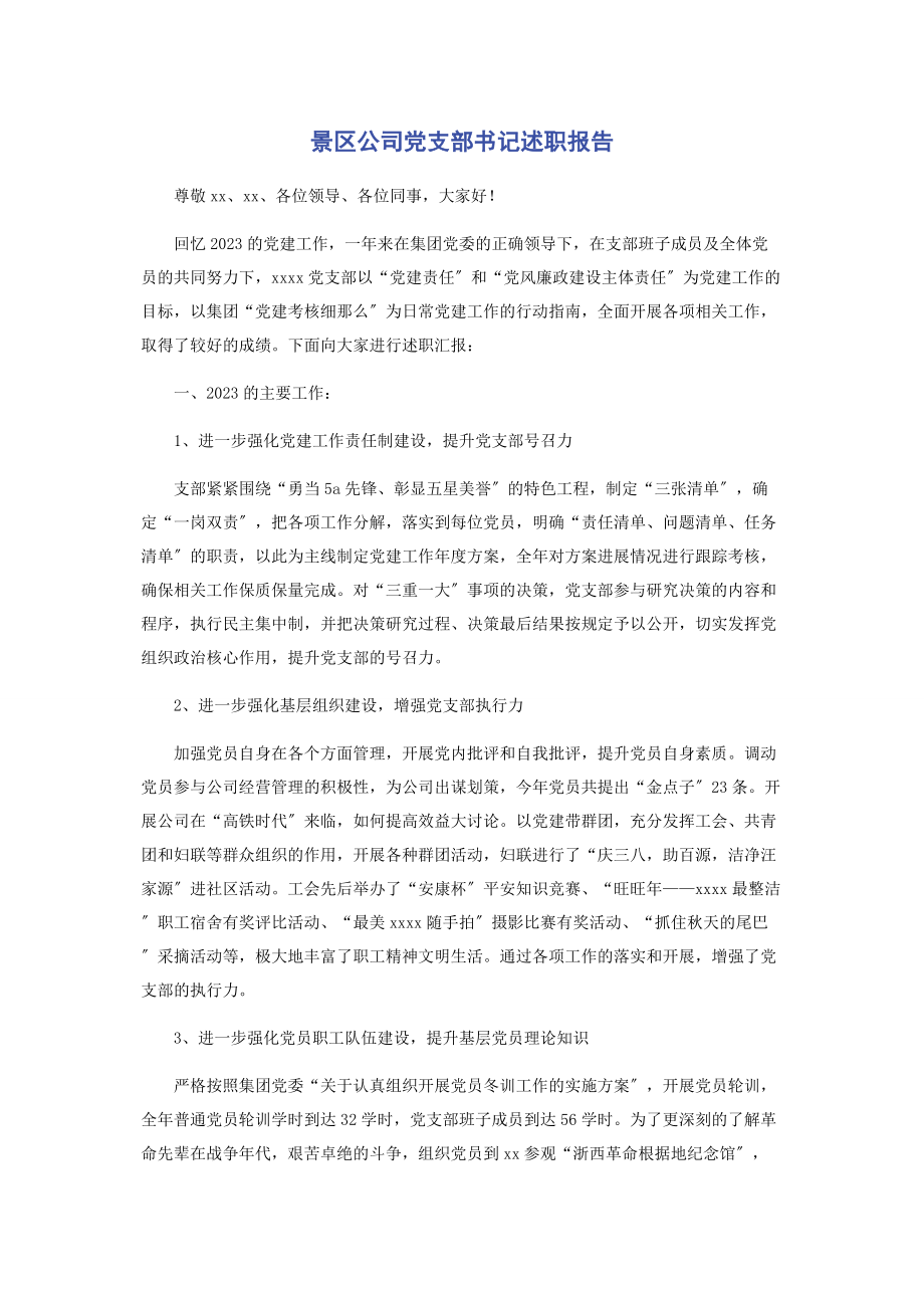 2023年景区公司党支部书记述职报告.docx_第1页