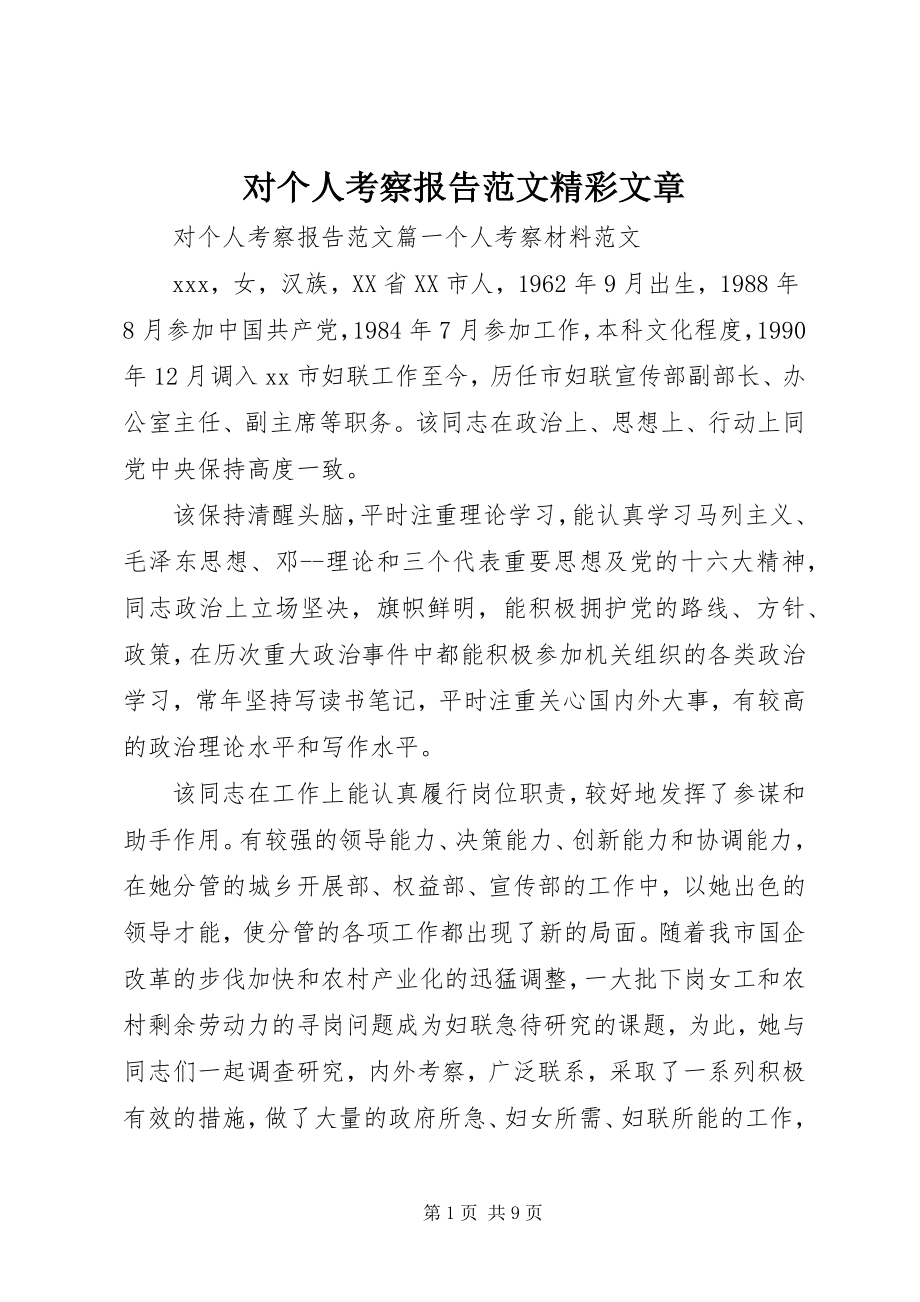 2023年对个人考察报告精彩文章.docx_第1页