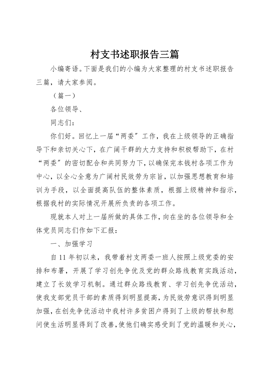 2023年村支书述职报告三篇新编.docx_第1页