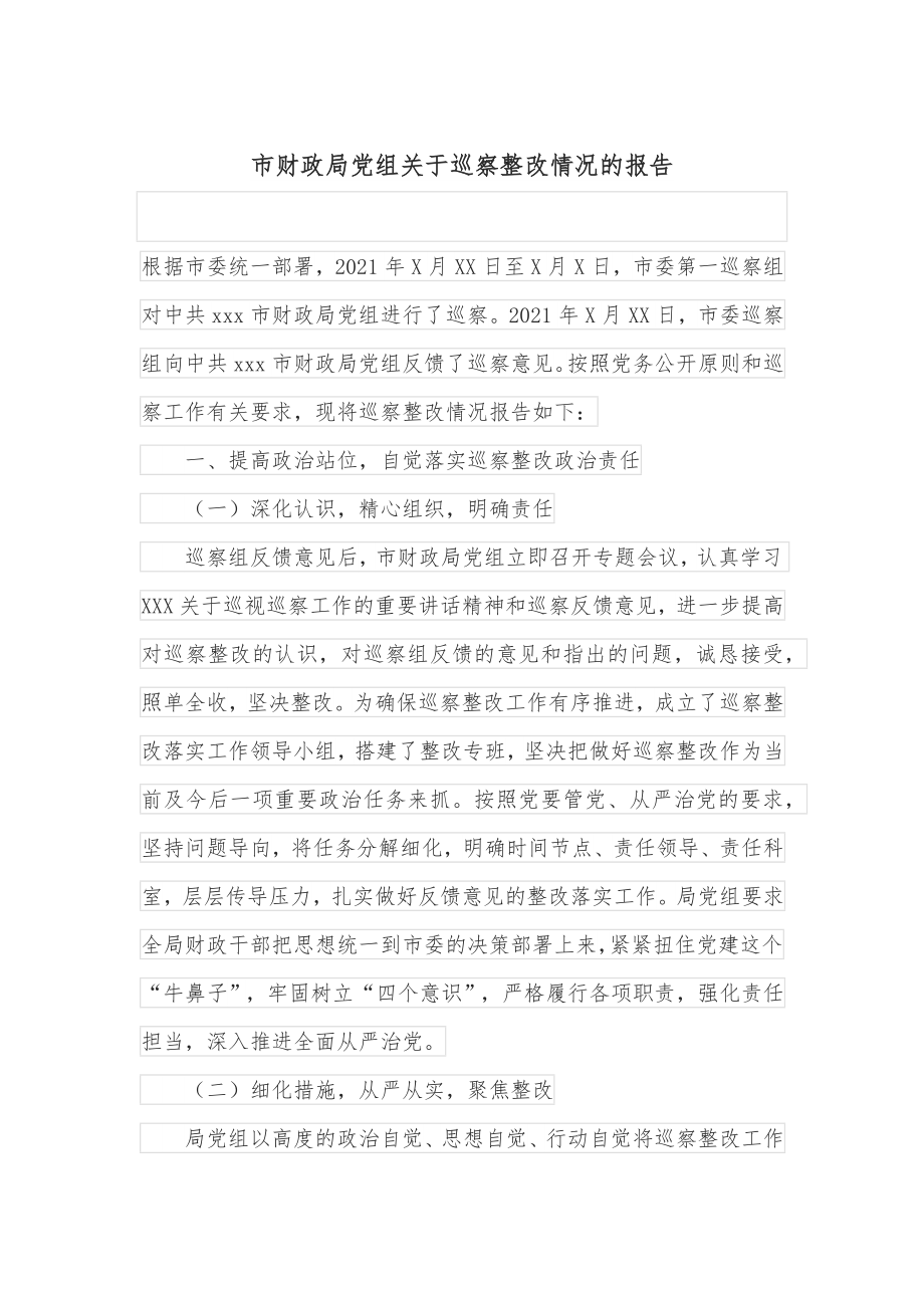 市财政局党组关于巡察整改情况的报告.docx_第1页