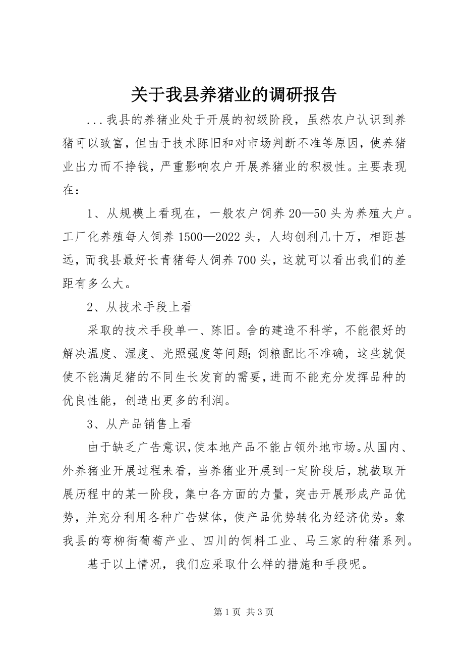 2023年我县养猪业的调研报告.docx_第1页