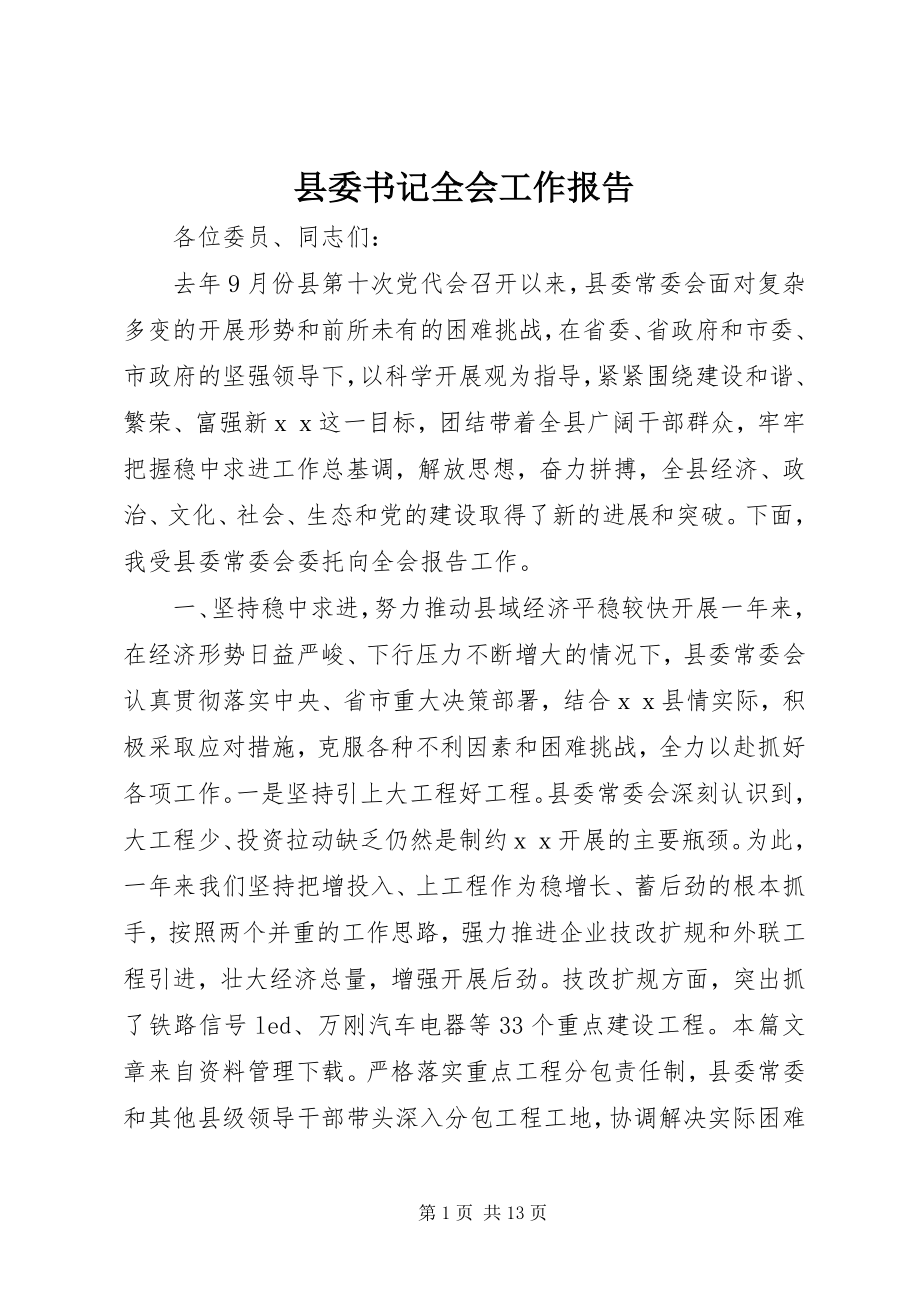 2023年县委书记全会工作报告.docx_第1页