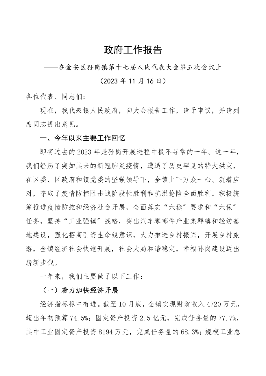 乡镇政府工作报告范文2023年工作总结汇报报告.doc_第1页