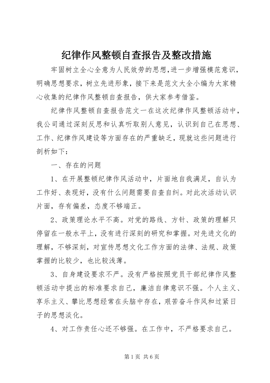 2023年纪律作风整顿自查报告及整改措施.docx_第1页