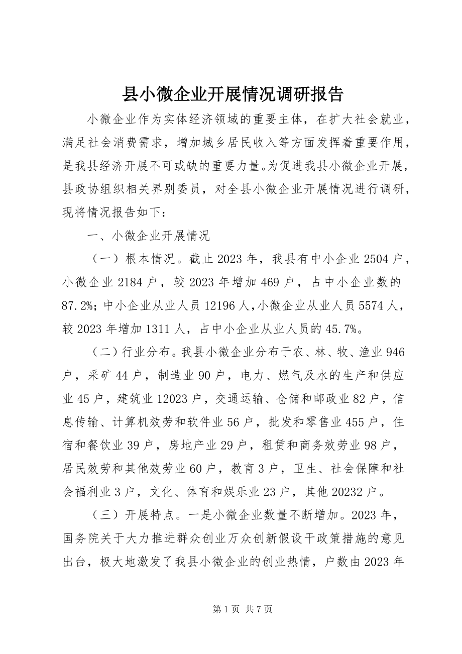 2023年县小微企业发展情况调研报告.docx_第1页