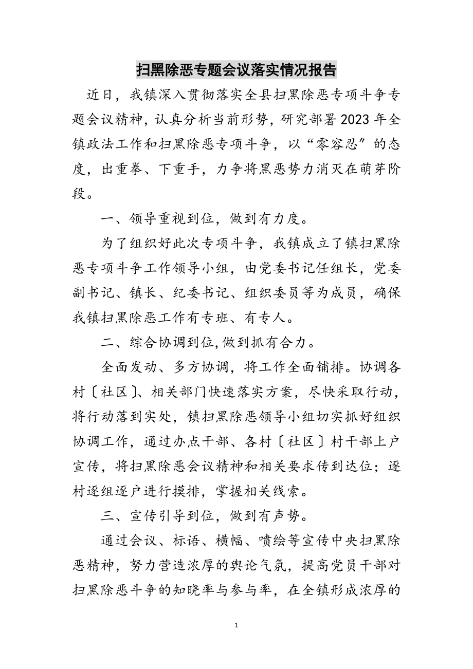 2023年扫黑除恶专题会议落实情况报告范文.doc_第1页