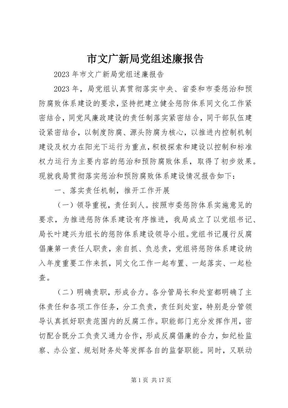 2023年市文广新局党组述廉报告.docx_第1页