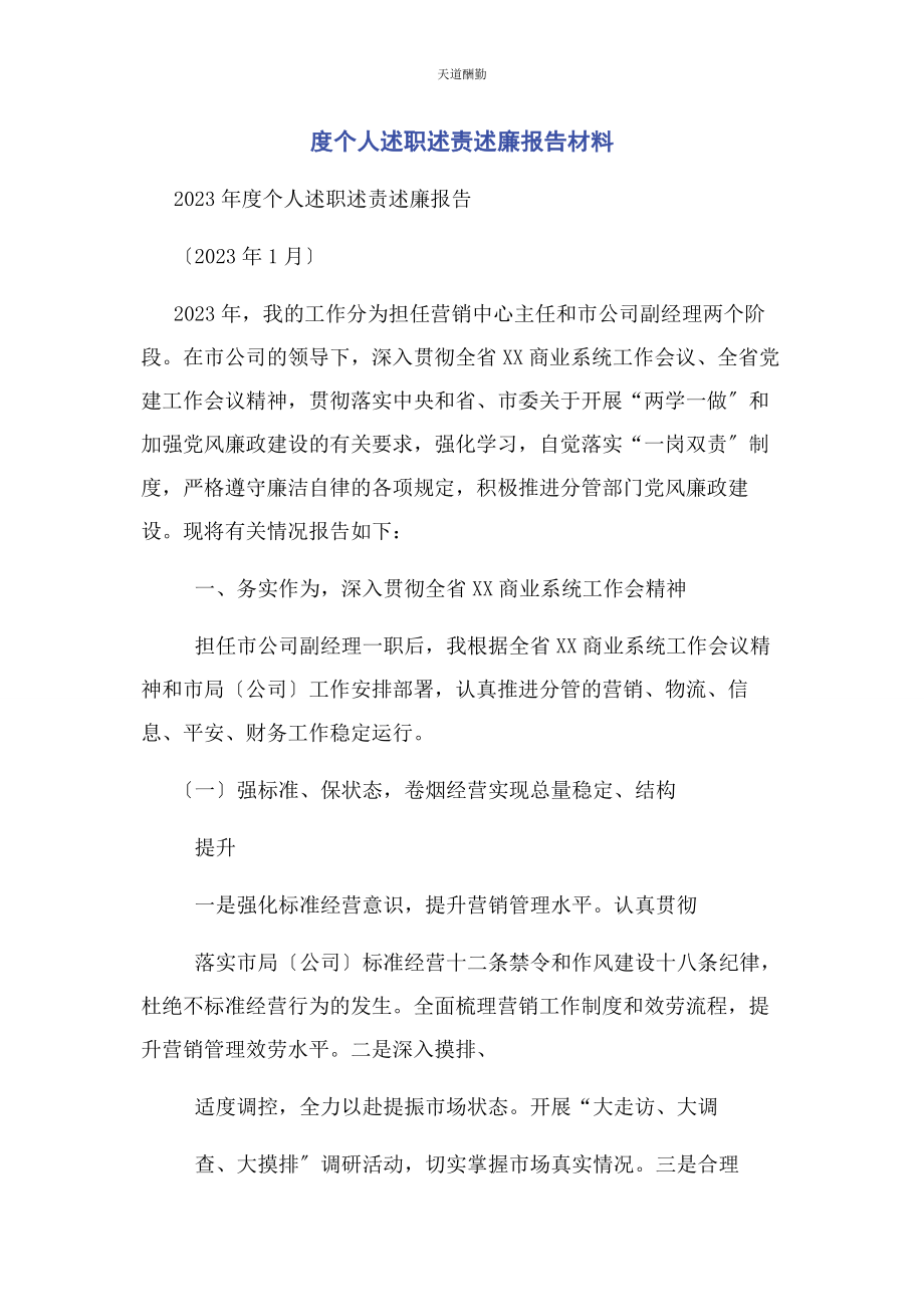 2023年度个人述职述责述廉报告材料.docx_第1页