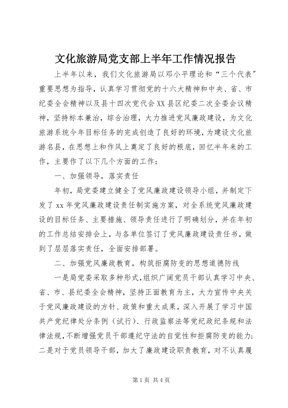 2023年文化旅游局党支部上半年工作情况报告.docx_第1页