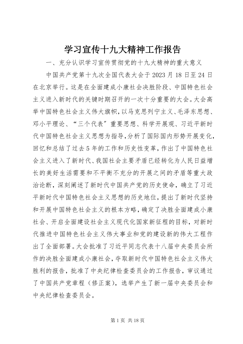 2023年学习宣传十九大精神工作报告.docx_第1页