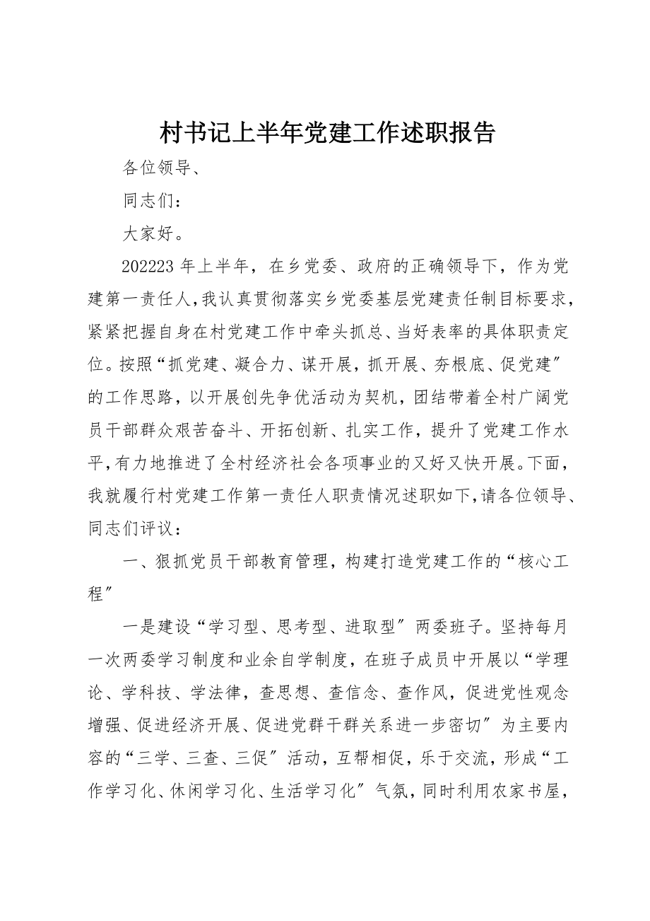 2023年村书记上半年党建工作述职报告新编.docx_第1页