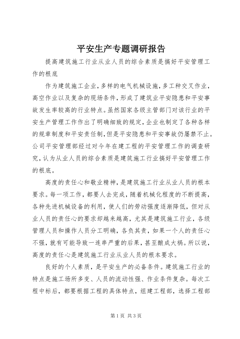 2023年安全生产专题调研报告新编.docx_第1页