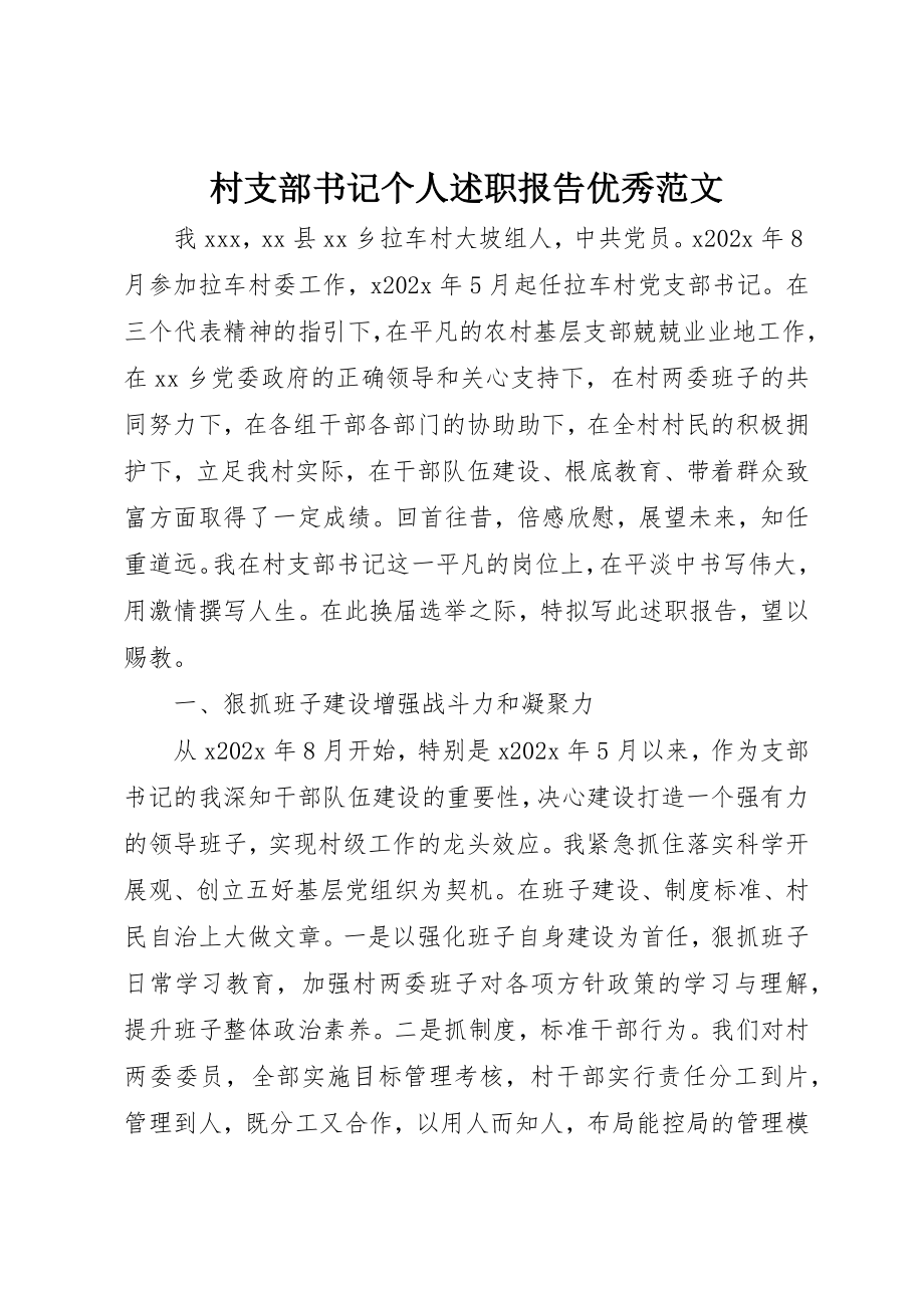 2023年村支部书记个人述职报告优秀新编.docx_第1页