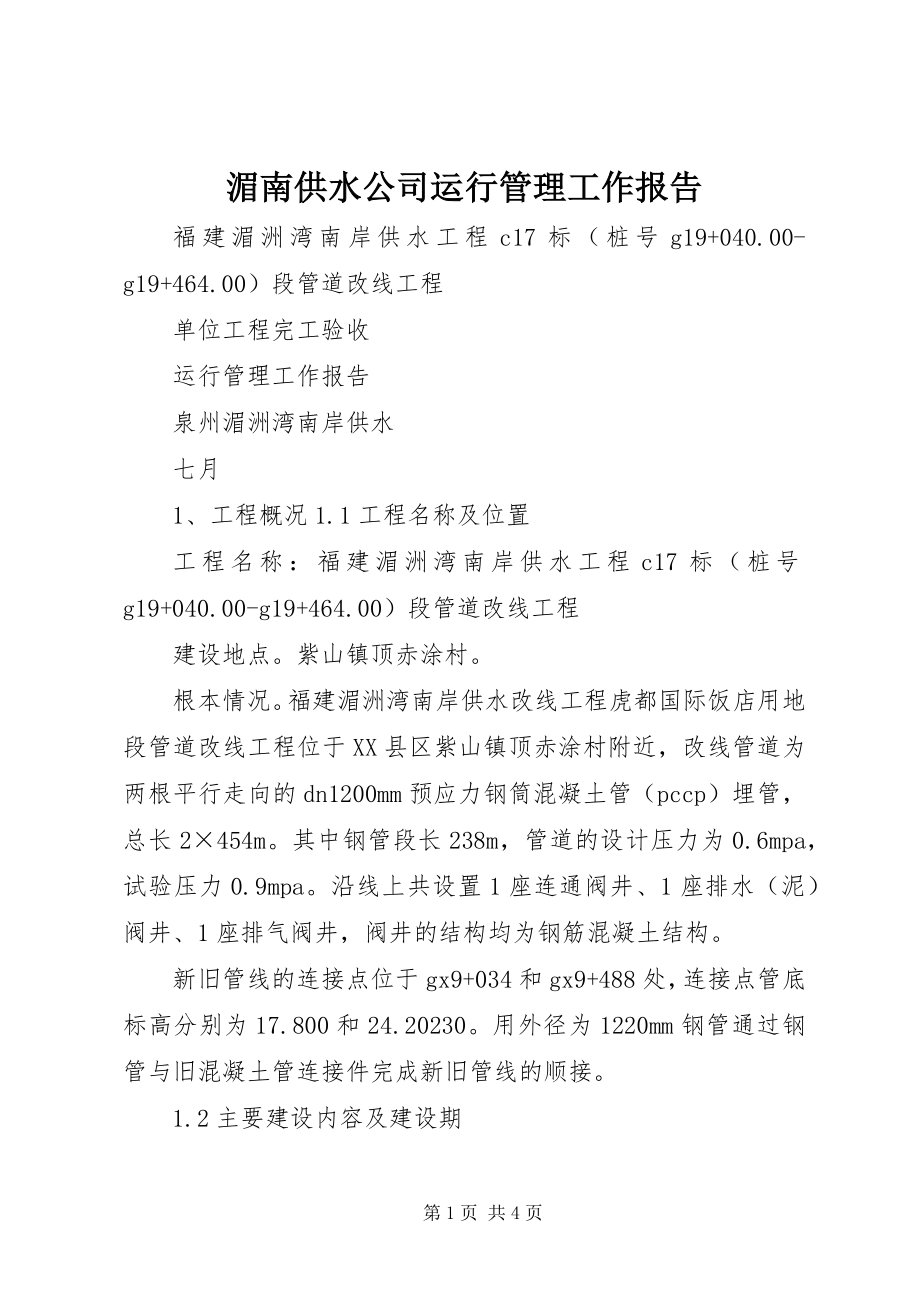 2023年湄南供水公司运行管理工作报告.docx_第1页