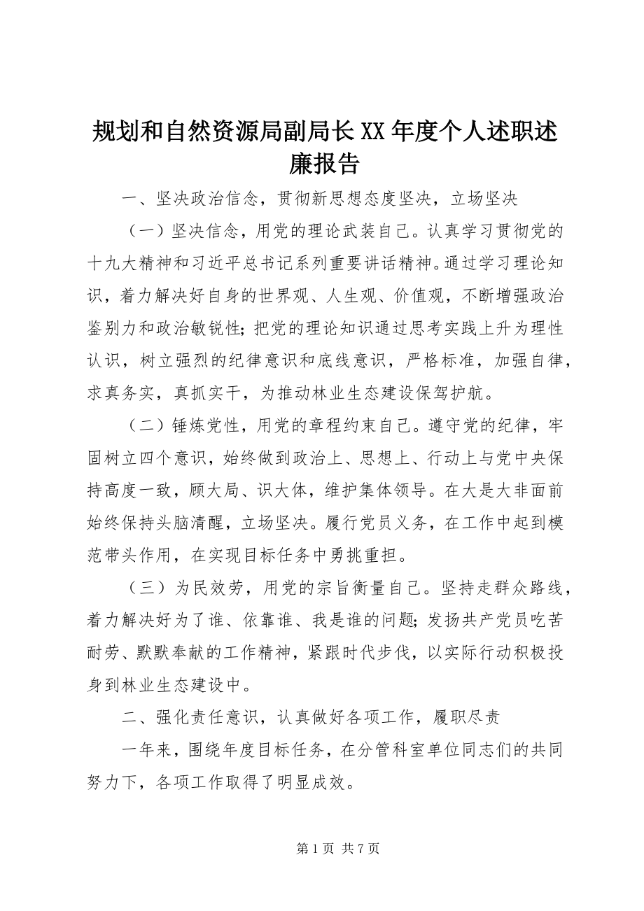 2023年规划和自然资源局副局长度个人述职述廉报告.docx_第1页