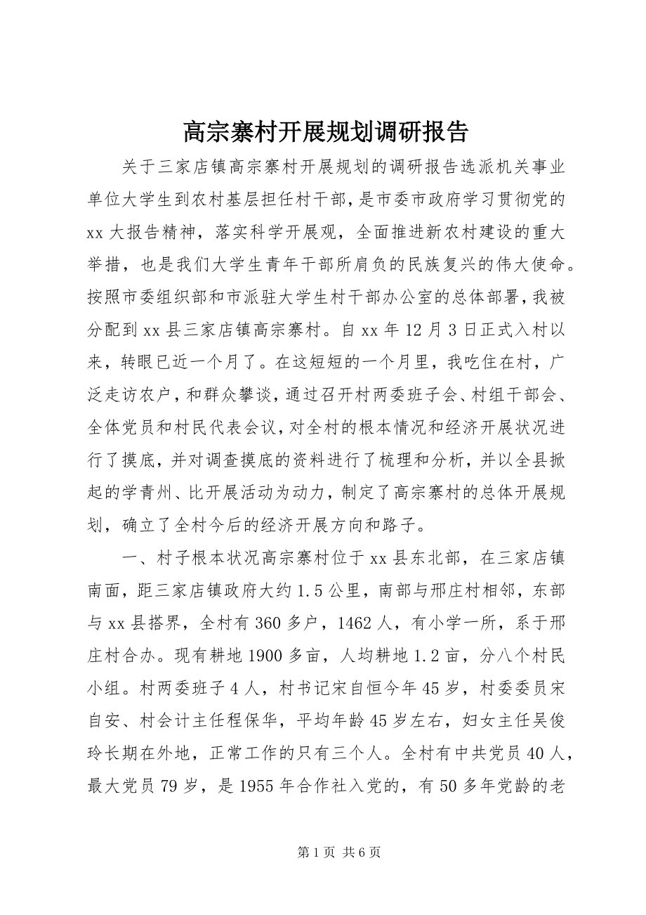 2023年高宗寨村发展规划调研报告.docx_第1页