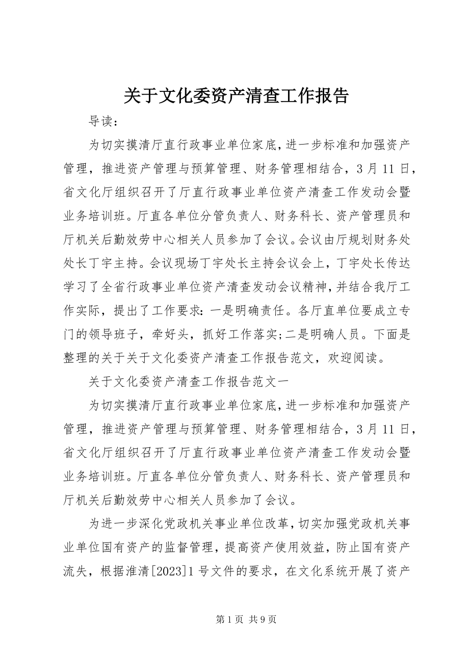 2023年文化委资产清查工作报告.docx_第1页