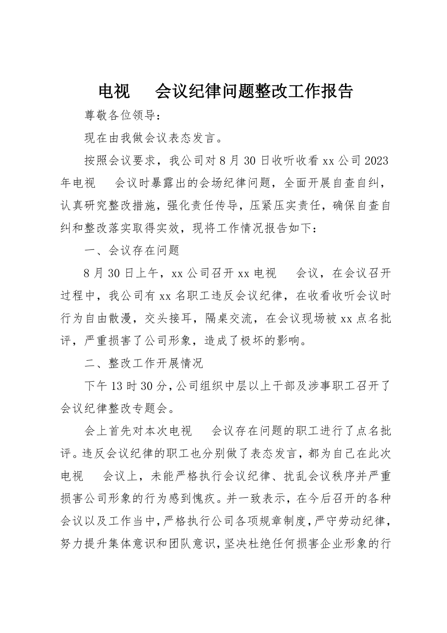 2023年电视电话会议纪律问题整改工作报告新编.docx_第1页