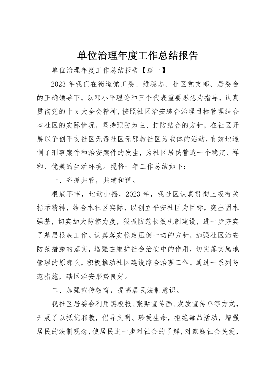 2023年单位治理年度工作总结报告.docx_第1页