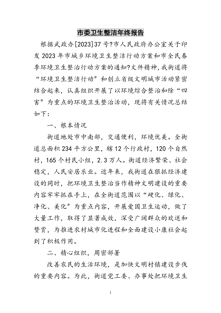 2023年市委卫生整洁年终报告范文.doc_第1页