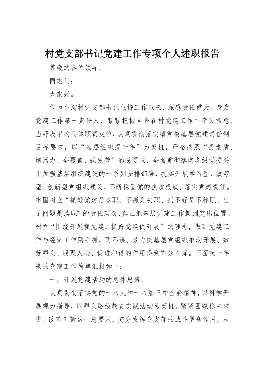 2023年村党支部书记党建工作专项个人述职报告新编.docx_第1页