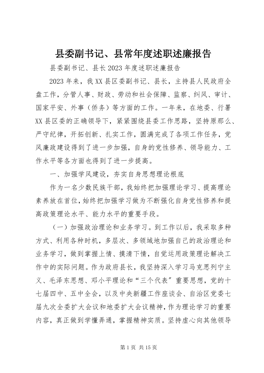 2023年县委副书记县长年度述职述廉报告.docx_第1页