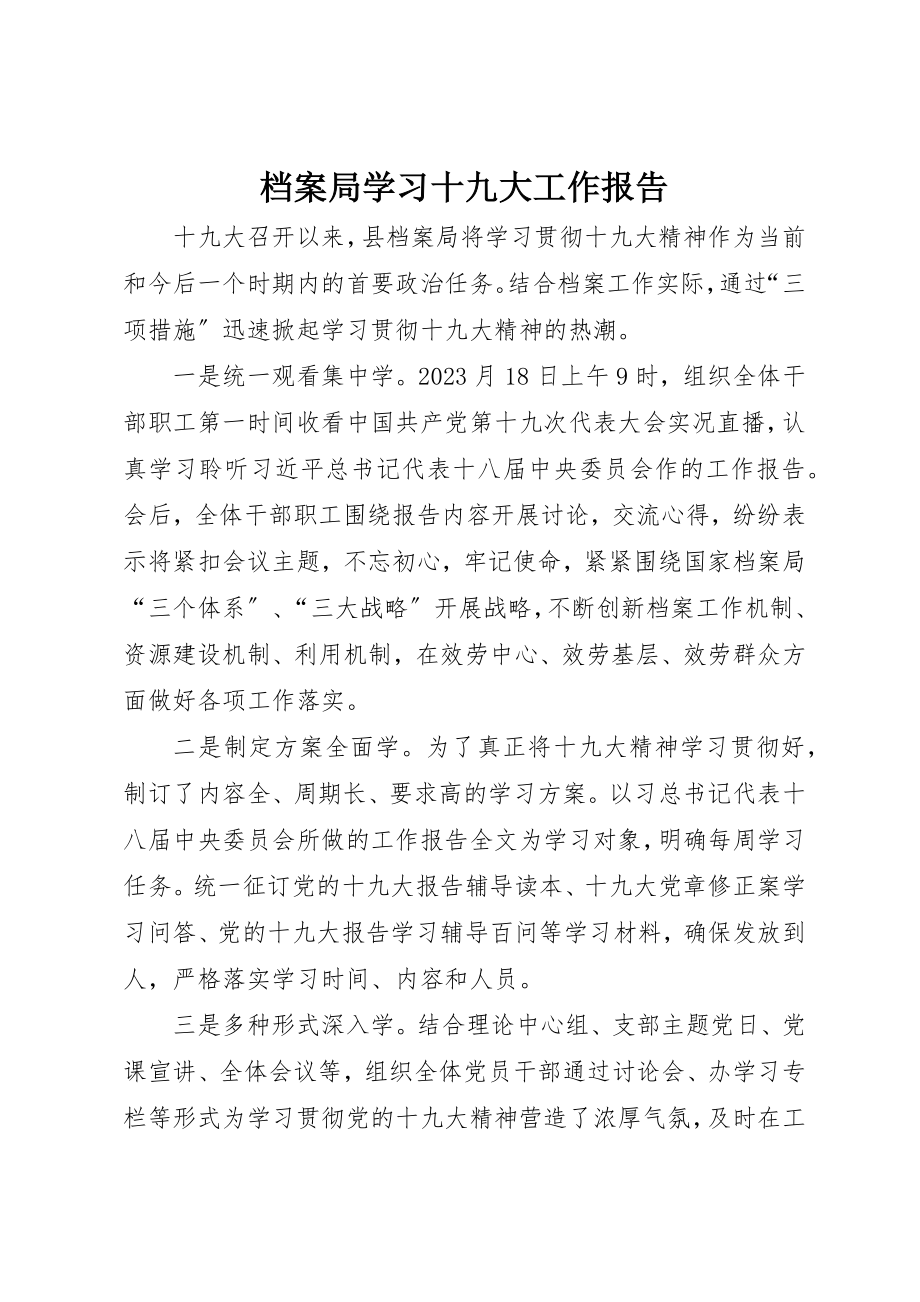 2023年档案局学习十九大工作报告新编.docx_第1页