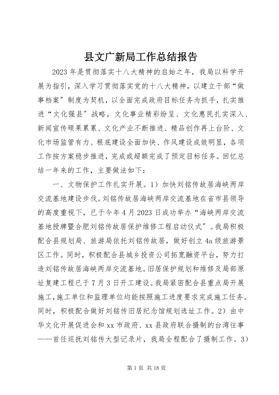 2023年县文广新局工作总结报告.docx_第1页