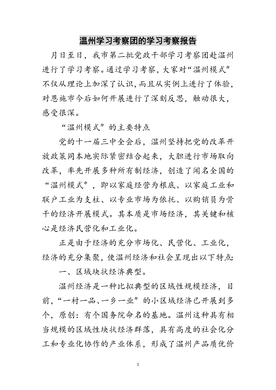 2023年温州学习考察团的学习考察报告范文.doc_第1页