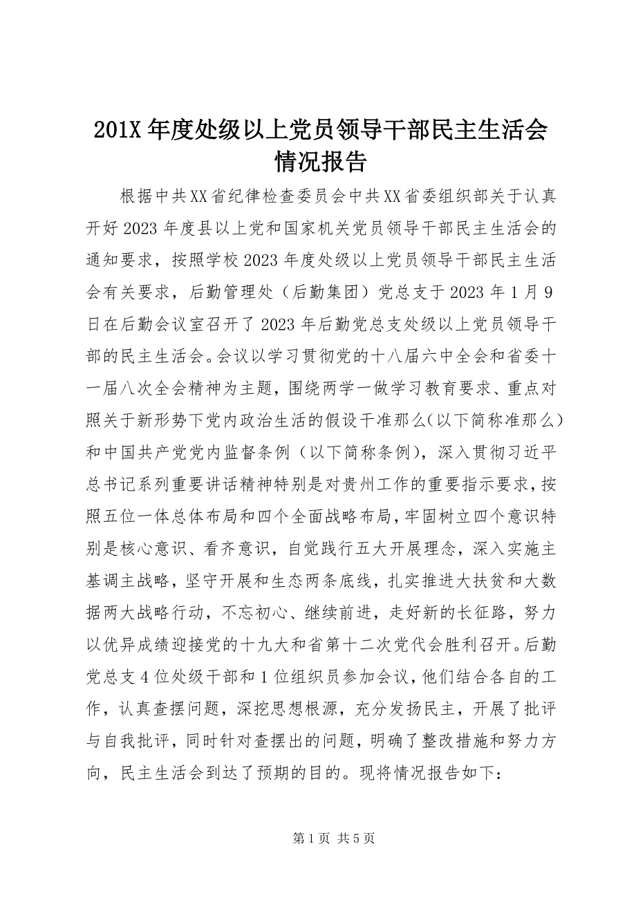 2023年度处级以上党员领导干部民主生活会情况报告新编.docx_第1页