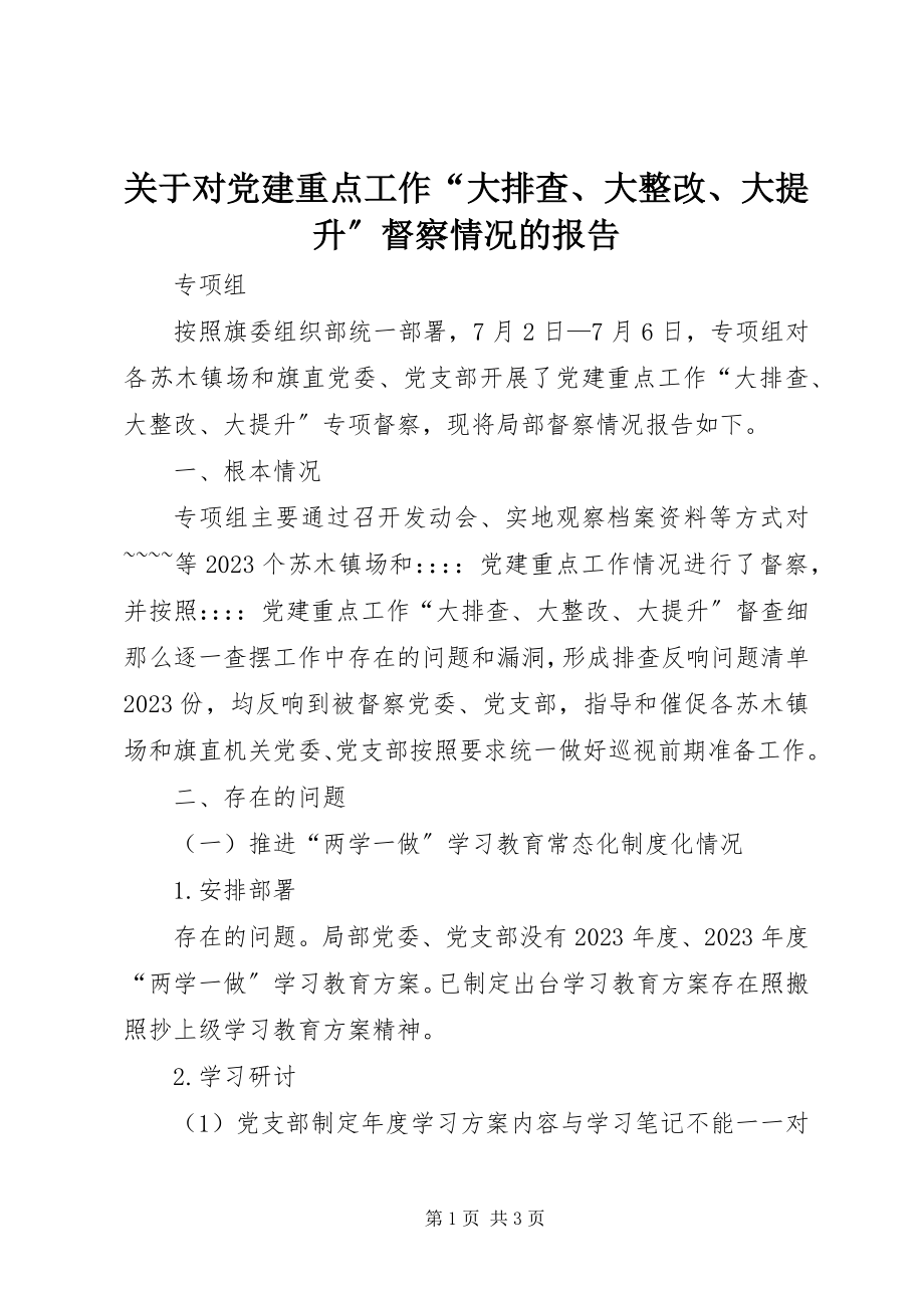 2023年对党建重点工作“大排查、大整改、大提升”督察情况的报告.docx_第1页