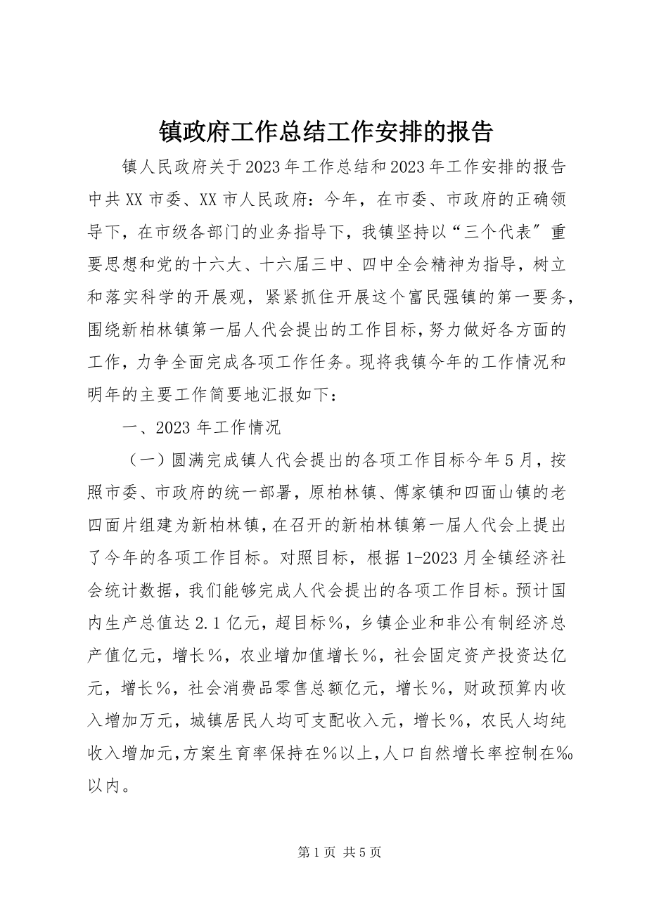 2023年镇政府工作总结工作安排的报告.docx_第1页