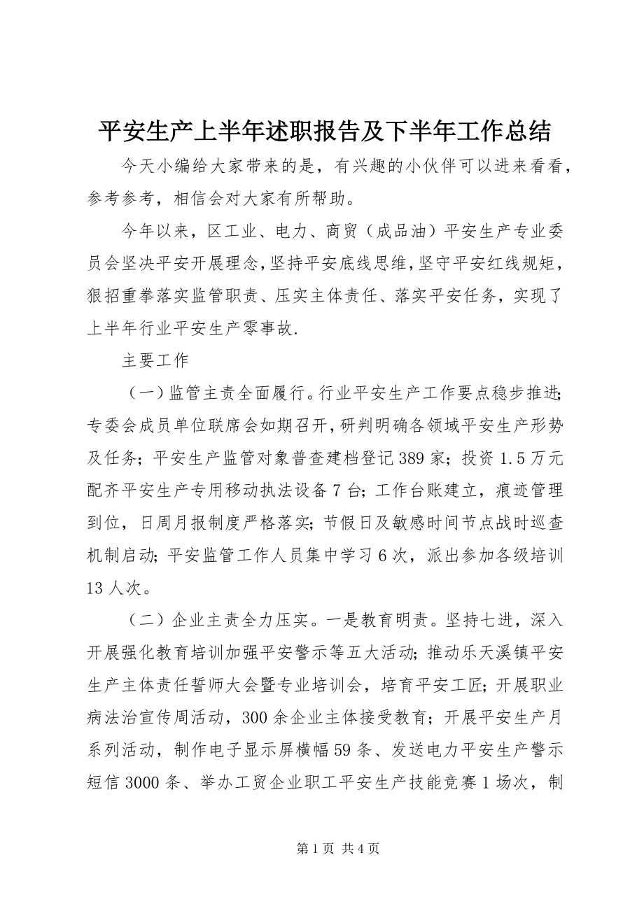 2023年安全生产上半年述职报告及下半年工作总结新编.docx_第1页