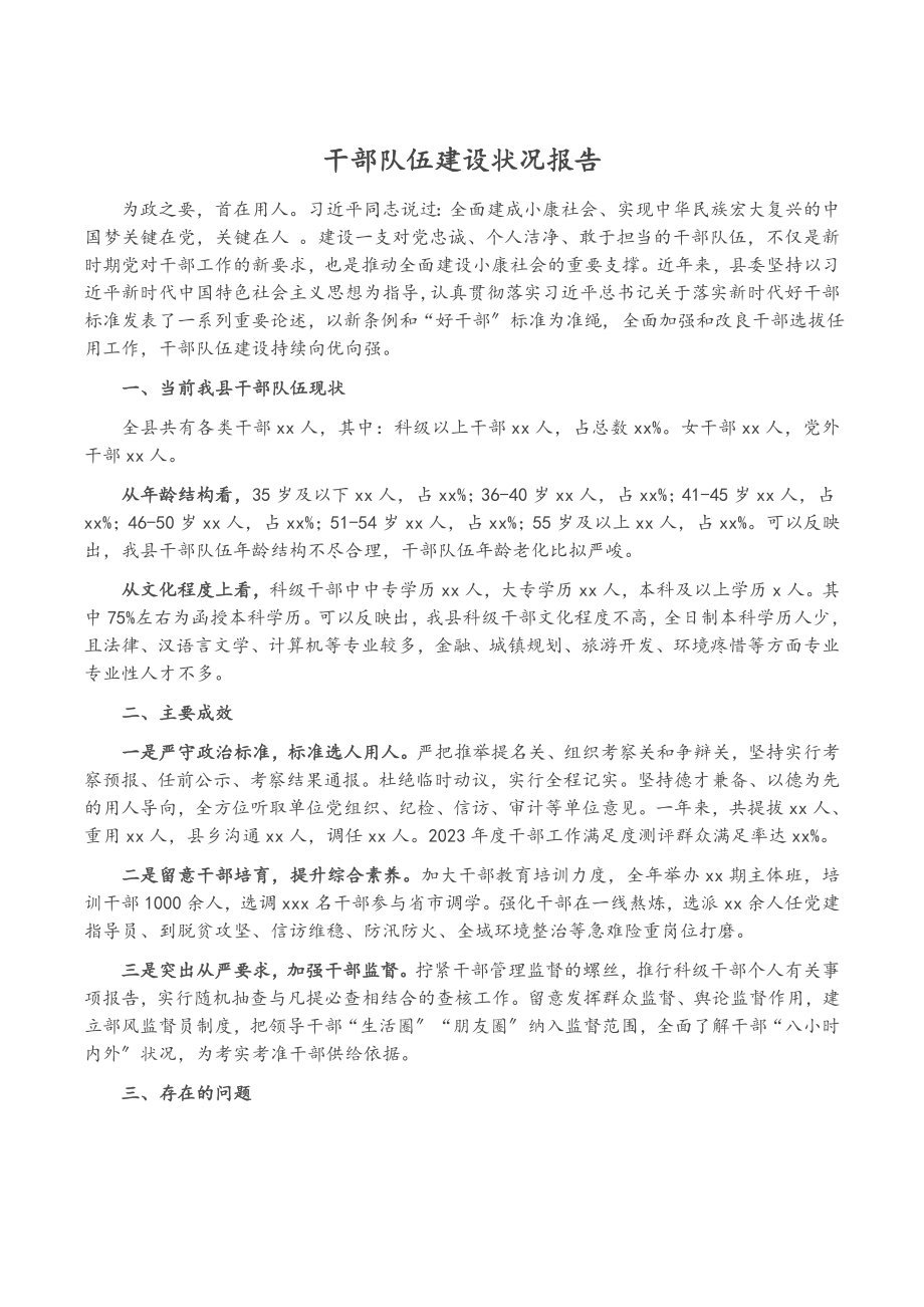 2023年干部队伍建设情况报告.docx_第1页