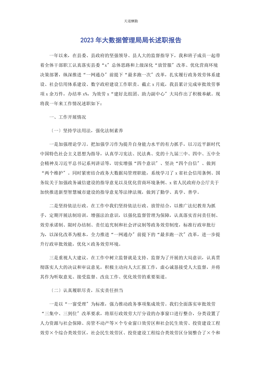 2023年大数据管理局局长述职报告.docx_第1页