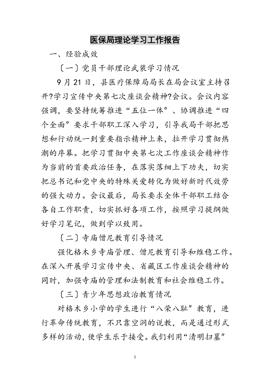 2023年医保局理论学习工作报告范文.doc_第1页