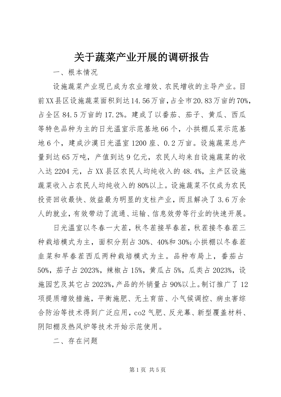 2023年蔬菜产业发展的调研报告.docx_第1页