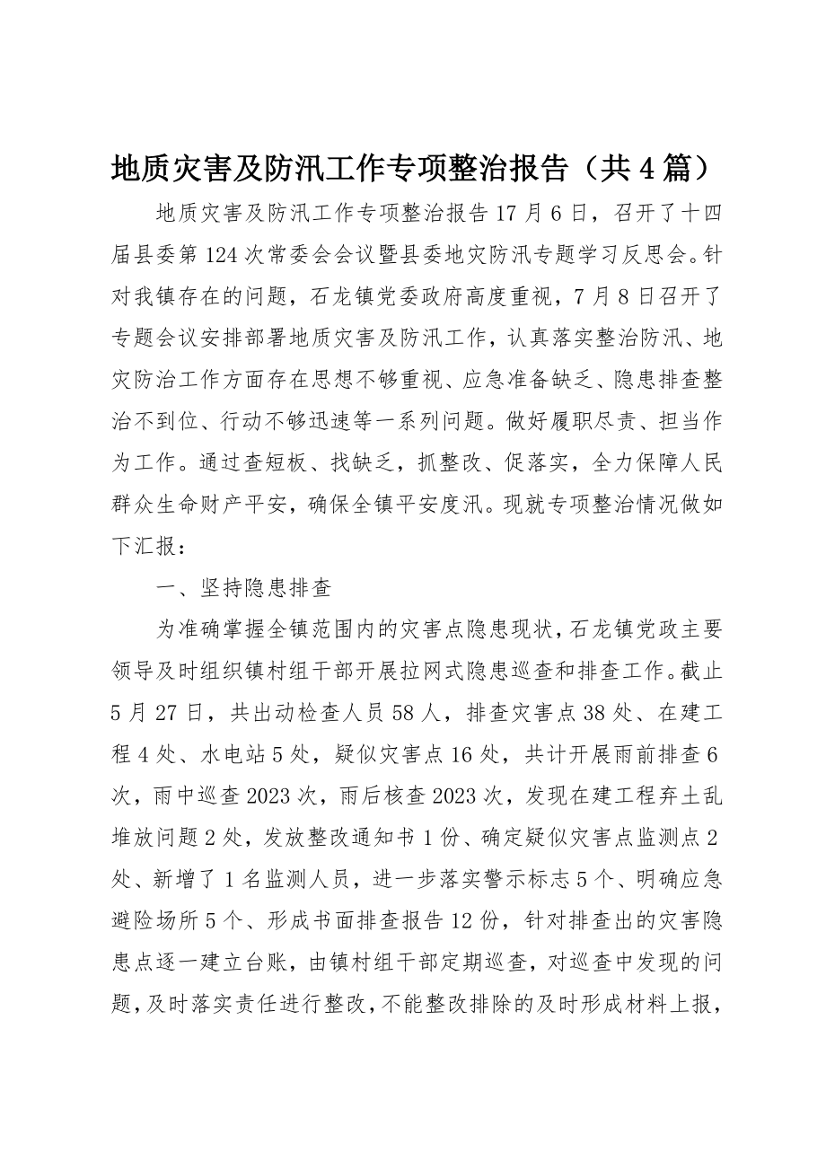 2023年地质灾害及防汛工作专项整治报告.docx_第1页