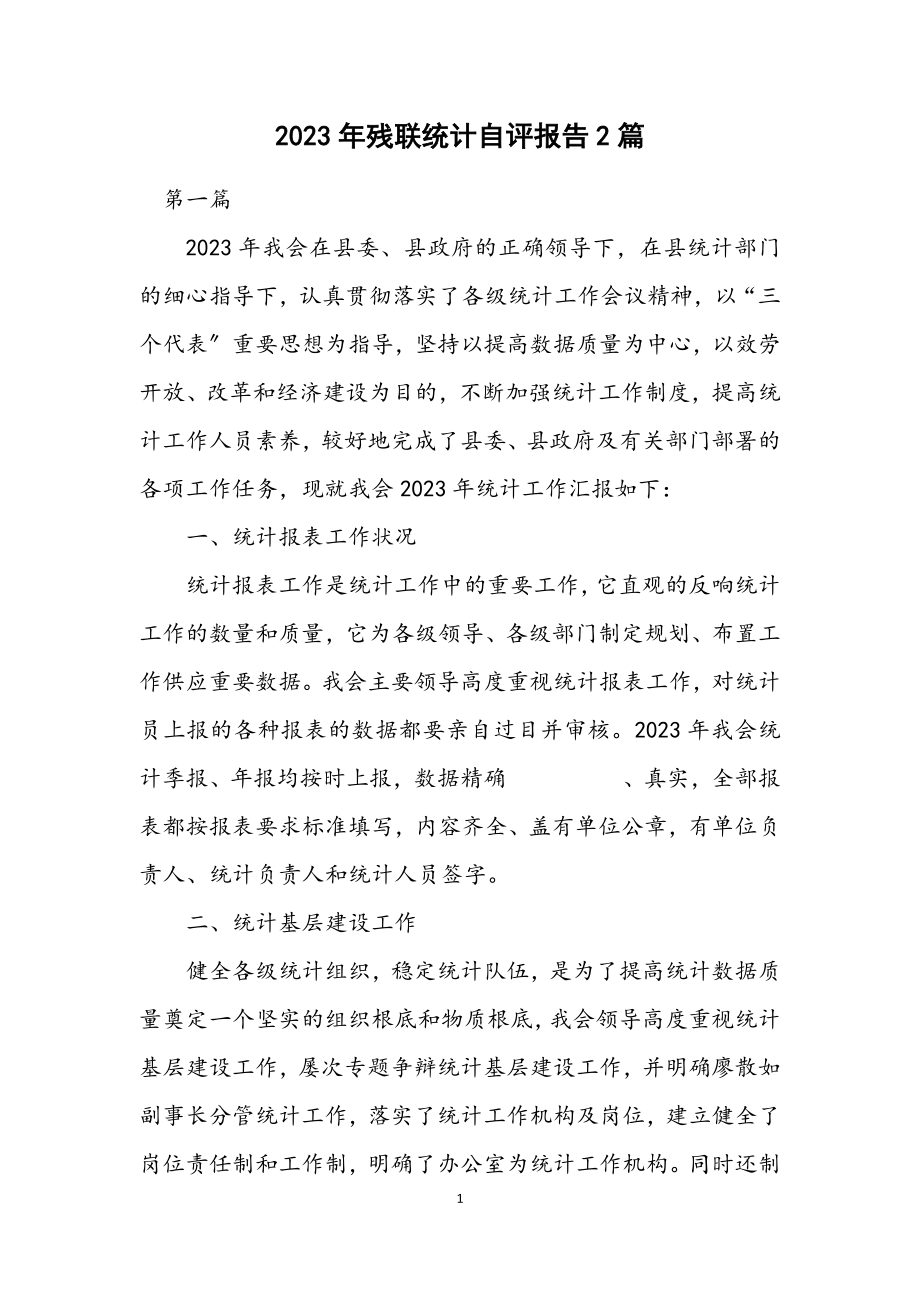 2023年残联统计自评报告2篇.docx_第1页