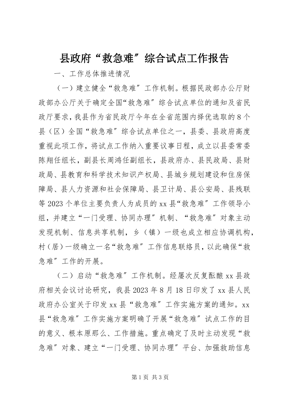 2023年县政府“救急难”综合试点工作报告.docx_第1页