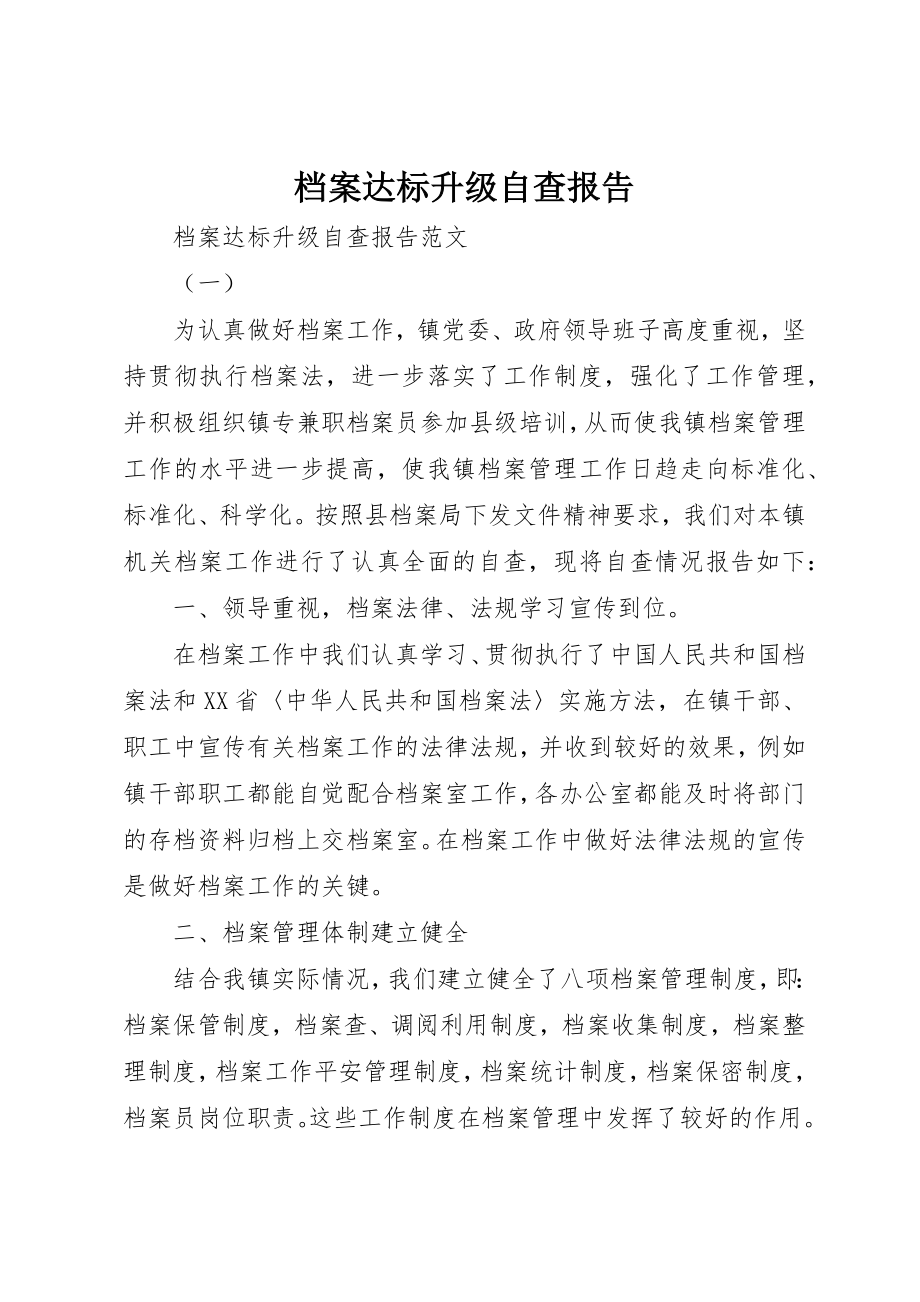 2023年档案达标升级自查报告新编.docx_第1页