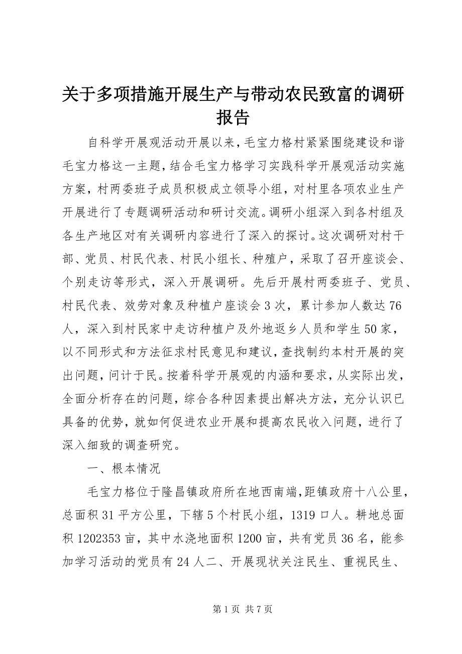 2023年多项措施发展生产与带动农民致富的调研报告.docx_第1页