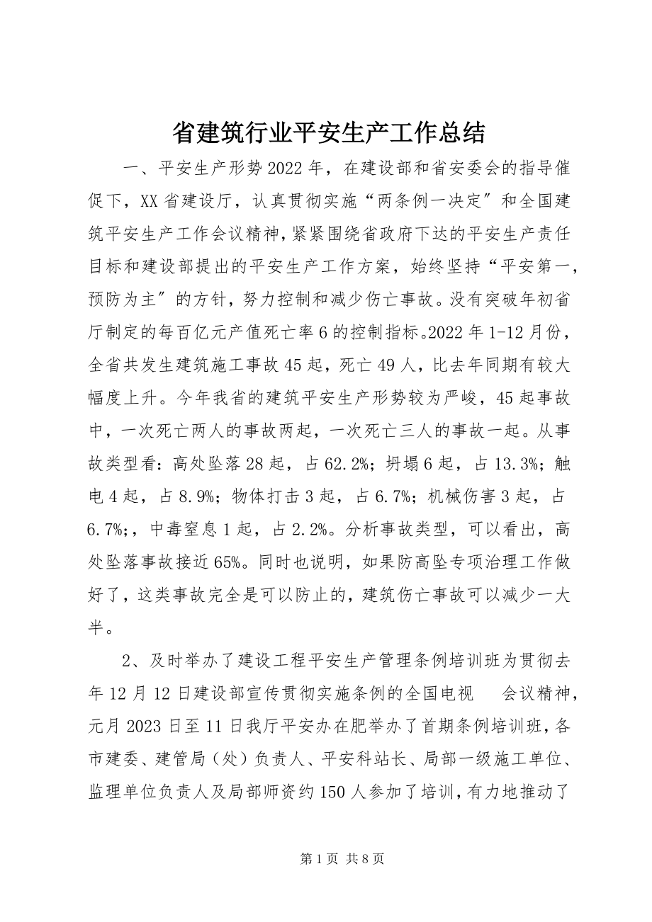 2023年省建筑行业安全生产工作总结.docx_第1页