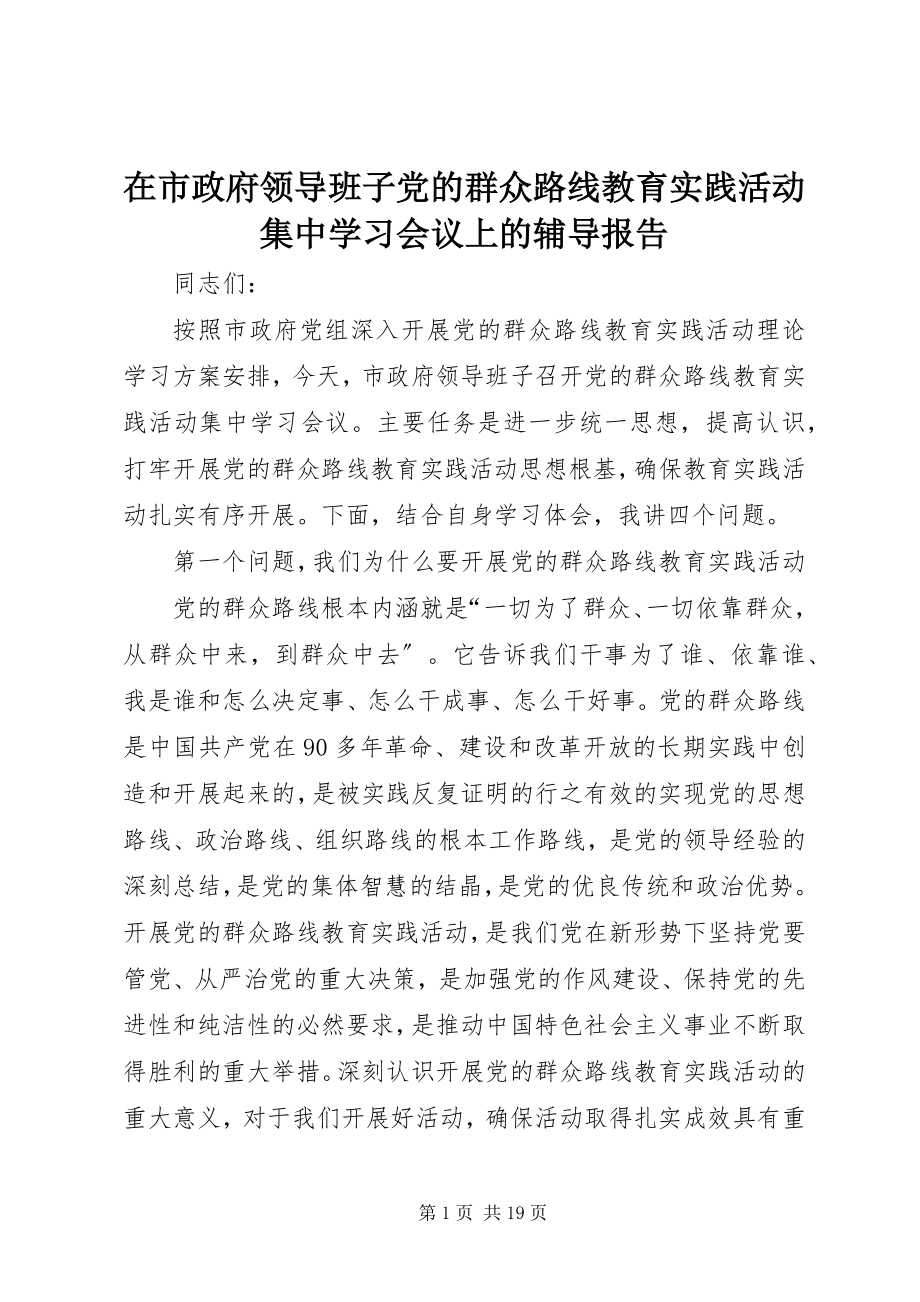 2023年在市政府领导班子党的群众路线教育实践活动集中学习会议上的辅导报告.docx_第1页