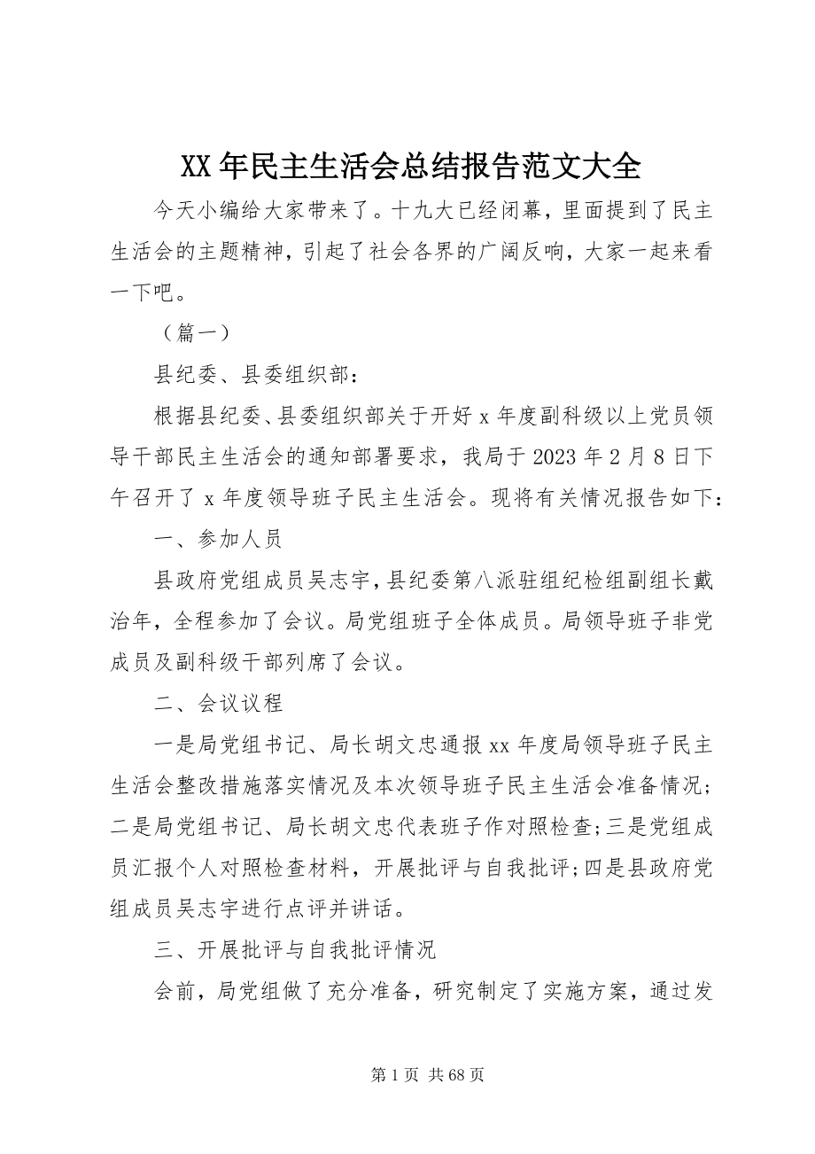 2023年民主生活会总结报告大全.docx_第1页