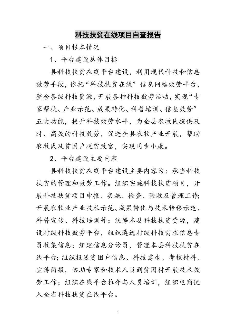 2023年科技扶贫在线项目自查报告范文.doc_第1页